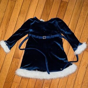 Bonnie Jean Midnight Blue Velvet Dress with White Trim